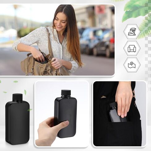 Chengu 50 Pcs Hip Flasks for Liquor for Men 8 oz Leakproof Plastic Flask with 50 Pcs Funnels Thin Flasks for Gift Camping, Wedding Party, Grooms men Gifts, Black in Saudi Arabia
