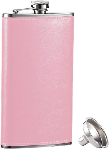 GENNISSY 12 OZ Hip Flask - Classic Silver Stainless Steel Flasks for Liquor with Funnel(12OZ Pink Leather) in Saudi Arabia