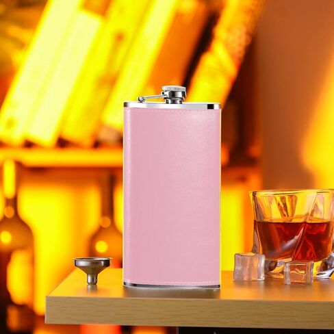GENNISSY 12 OZ Hip Flask - Classic Silver Stainless Steel Flasks for Liquor with Funnel(12OZ Pink Leather) in Saudi Arabia