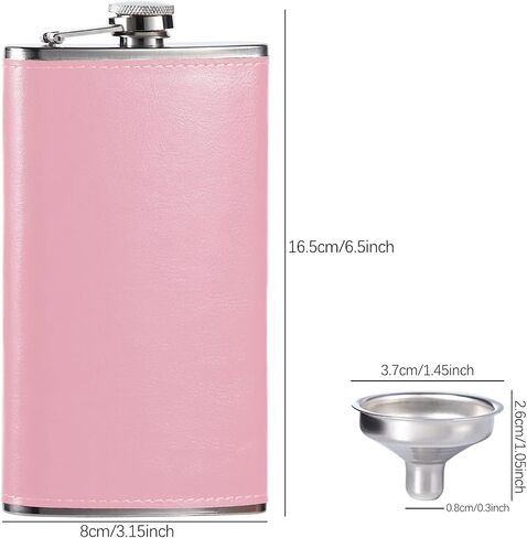 GENNISSY 12 OZ Hip Flask - Classic Silver Stainless Steel Flasks for Liquor with Funnel(12OZ Pink Leather) in Saudi Arabia