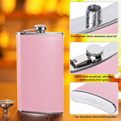 GENNISSY 12 OZ Hip Flask - Classic Silver Stainless Steel Flasks for Liquor with Funnel(12OZ Pink Leather) in Saudi Arabia