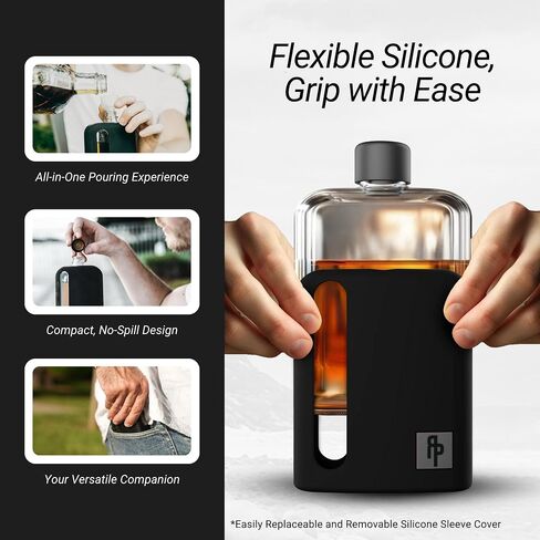 Ragproper Modern Glass Hip Flask - Durable Leather Covered Flask for Whiskey, Spirits, & Other Liquor - Ideal Glass Flask for Men & Women (Single Shot 100ml, Leather Dark Brown) in Saudi Arabia
