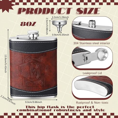 Baderke Personalized Groomsmen Flask 8 oz Leather Brown Hip Flasks for Liquor with Initials, Monogrammed Leak Proof Stainless Steel Drinking Flasks Gift for Men Dad Grandpa Birthday Wedding(Letter B) in Saudi Arabia