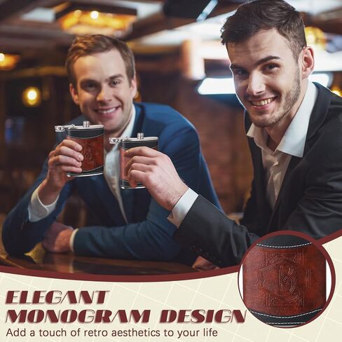Baderke Personalized Groomsmen Flask 8 oz Leather Brown Hip Flasks for Liquor with Initials, Monogrammed Leak Proof Stainless Steel Drinking Flasks Gift for Men Dad Grandpa Birthday Wedding(Letter B) in Saudi Arabia