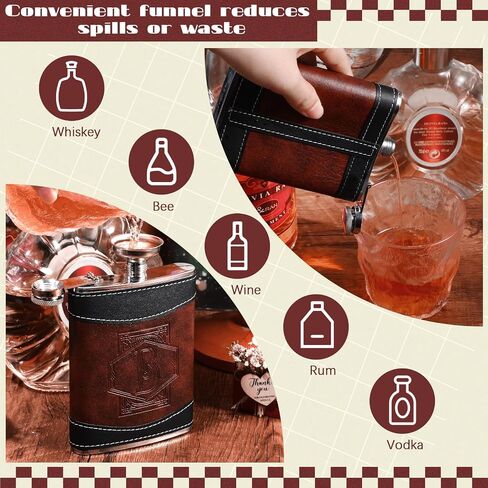Baderke Personalized Groomsmen Flask 8 oz Leather Brown Hip Flasks for Liquor with Initials, Monogrammed Leak Proof Stainless Steel Drinking Flasks Gift for Men Dad Grandpa Birthday Wedding(Letter B) in Saudi Arabia