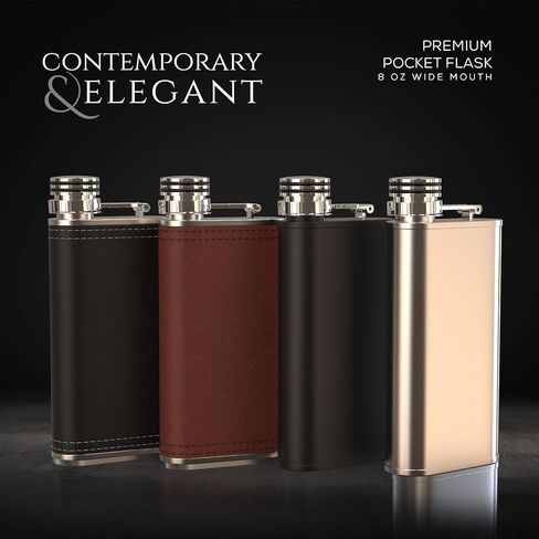 Hip Flask for Liquor for Men & Women - Wide mouth Leak Proof - Brown PU Leather 8oz Grip Cap Pocket Flask + Funnel in Saudi Arabia