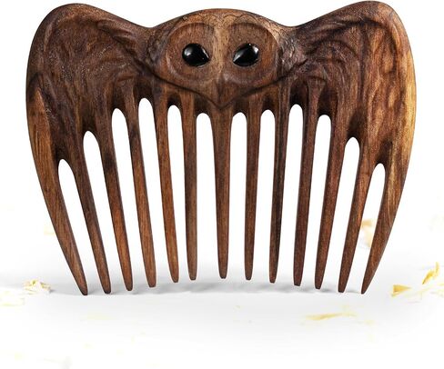 Handmade Wooden Hair Comb for Women Eco-Friendly Natural Wood Detangling Comb Gentle on Hair and Scalp Perfect for Thick Curly or Fine Hair Sustainable Beauty Hair Care Tool (Walnut Owl) in Saudi Arabia