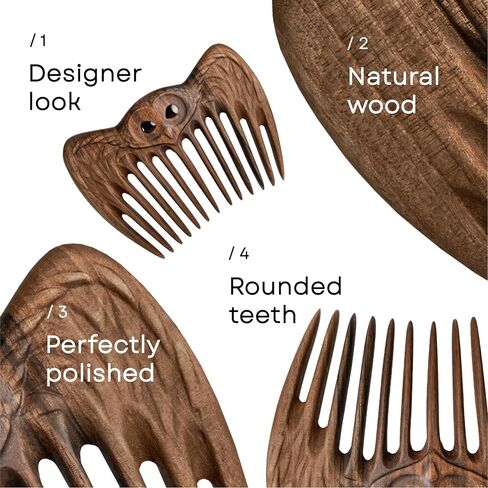 Handmade Wooden Hair Comb for Women Eco-Friendly Natural Wood Detangling Comb Gentle on Hair and Scalp Perfect for Thick Curly or Fine Hair Sustainable Beauty Hair Care Tool (Walnut Owl) in Saudi Arabia