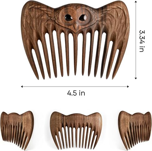 Handmade Wooden Hair Comb for Women Eco-Friendly Natural Wood Detangling Comb Gentle on Hair and Scalp Perfect for Thick Curly or Fine Hair Sustainable Beauty Hair Care Tool (Walnut Owl) in Saudi Arabia