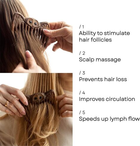 Handmade Wooden Hair Comb for Women Eco-Friendly Natural Wood Detangling Comb Gentle on Hair and Scalp Perfect for Thick Curly or Fine Hair Sustainable Beauty Hair Care Tool (Walnut Owl) in Saudi Arabia