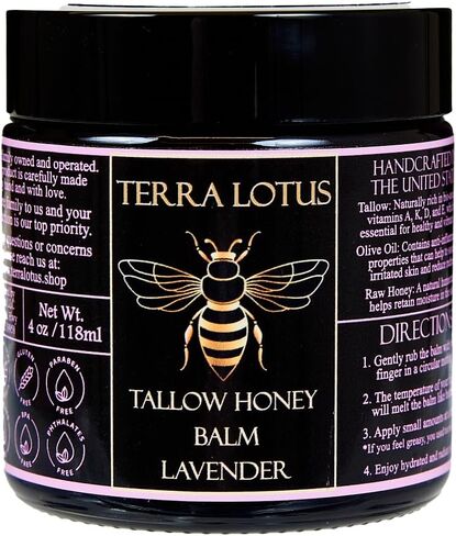 Organic Grass-Fed Beef Tallow Balm with Raw Honey - Moisturizing Cream for Soft, Smooth Skin - Handmade All-Natural Moisturizer - 4 oz (Lavender) in Saudi Arabia