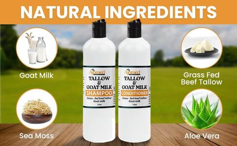 Beef Tallow & Goat Milk Shampoo and Conditioner Set - Handmade Hair Care for Thinning Relief, Sea Moss Shampoo and Conditioner, Thickening Formula for Hair Regrowth & Str (Shampoo & Conditioner 12 Oz) in Saudi Arabia