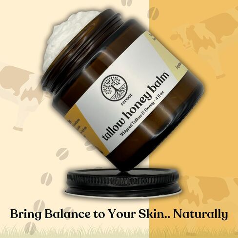 Beef Tallow for Skin | 100% Grass-Fed Tallow & Raw MN Honey | 2 Ingredients | Whipped & UNSCENTED | Whole Body & Face Balm for Sensitive, Dry Skin, Eczema, Psoriasis, Rosacea (4oz) in Saudi Arabia