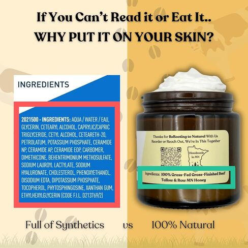 Beef Tallow for Skin | 100% Grass-Fed Tallow & Raw MN Honey | 2 Ingredients | Whipped & UNSCENTED | Whole Body & Face Balm for Sensitive, Dry Skin, Eczema, Psoriasis, Rosacea (4oz) in Saudi Arabia