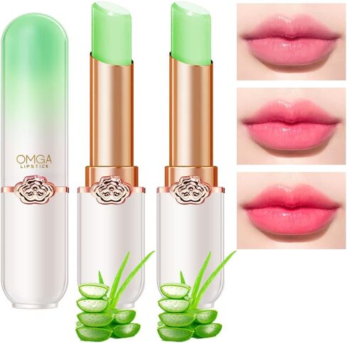 BINGBRUSH 2 Pcs Aloe Vera Color Changing Lipstick Queen,PH Mood Long Lasting Labiales Lip Gloss Lip Balm Tinted Magic Lip Stain Makeup Moisturize Lipstick Set for Women in Saudi Arabia