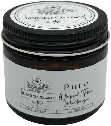 Nouvelise Organics: مرطب الشحم المخفوق النقي المصنوع يدويًا - 100% من الشحم الذي يتغذى على العشب وزيت الجوجوبا العضوي | كامل الجسم والوجه | غير معطر لجميع أنواع البشرة (1.7 أونصة) in Saudi Arabia