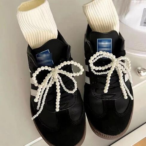 2 Pcs Pearls Bow Shoe Charms for Sneakers, Elegant DIY Shoe Lace Decoration, Buckle Pearl Beaded Chain Accessories for Women, Dress Shoes, Wedding Gift Jewelry (1 Pair Lace Pearl) in Saudi Arabia