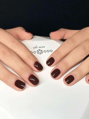 Dark BrownPress on Nails Short, Fall Handmade Square Fake Nails Reusable，Fit Perfectly Glossy Glue On Nails in 12 Sizes - 24 Pcs Soft Gel Glue On Nails Kit for Woman in Saudi Arabia