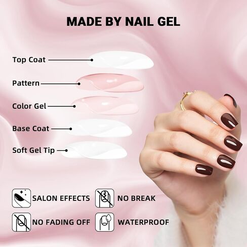 Dark BrownPress on Nails Short, Fall Handmade Square Fake Nails Reusable，Fit Perfectly Glossy Glue On Nails in 12 Sizes - 24 Pcs Soft Gel Glue On Nails Kit for Woman in Saudi Arabia