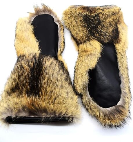 Men's Long Coyote Fur Mittens (Large) in Saudi Arabia
