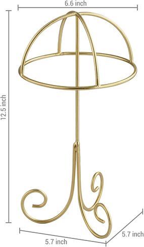 MyGift Handcrafted Metal Tabletop Hat Stand in Modern Brass Tone Finish and Scrollwork Design base, Hat, Cap and Wig Holder Display Stand, Handmade in India in Saudi Arabia