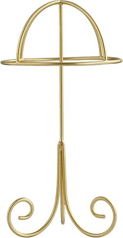 MyGift Handcrafted Metal Tabletop Hat Stand in Modern Brass Tone Finish and Scrollwork Design base, Hat, Cap and Wig Holder Display Stand, Handmade in India in Saudi Arabia
