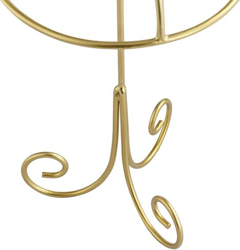MyGift Handcrafted Metal Tabletop Hat Stand in Modern Brass Tone Finish and Scrollwork Design base, Hat, Cap and Wig Holder Display Stand, Handmade in India in Saudi Arabia