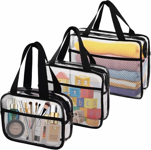XEWEA Clear Travel Toiletry Bags, 3 Pack TSA Approved Transparent Makeup Bag for Men Women, Large Waterproof PVC Quart Organizer Kit with Zipper for Toiletries Airline Essentials,Toy Storage Pouch in Saudi Arabia