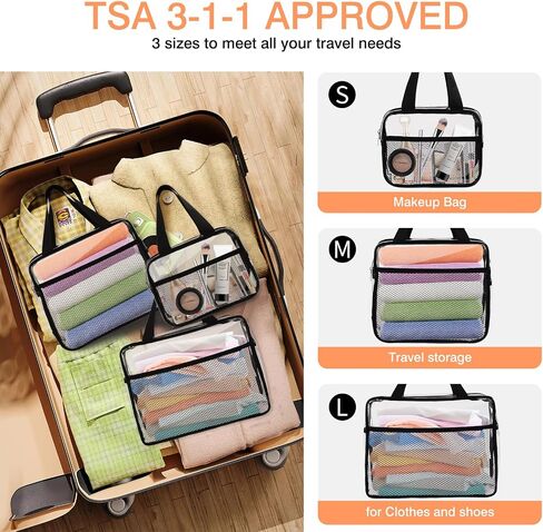 XEWEA Clear Travel Toiletry Bags, 3 Pack TSA Approved Transparent Makeup Bag for Men Women, Large Waterproof PVC Quart Organizer Kit with Zipper for Toiletries Airline Essentials,Toy Storage Pouch in Saudi Arabia