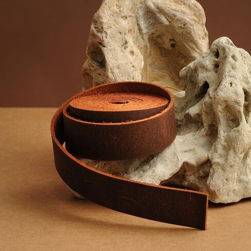 حزام جلدي، شريط جلد كريزي هورس، حبل جلدي مصنوع يدويًا، حزام جلد طبيعي للحزام والياقة وأشرطة الساعة، جملي، متوسط in Kuwait