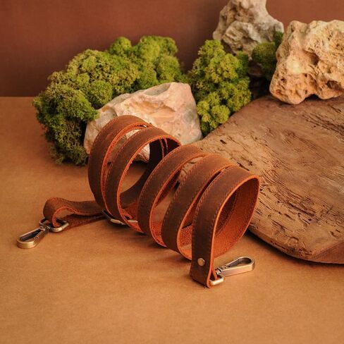 حزام جلدي بديل لحقائب اليد، وحافظات أجهزة MacBook والكمبيوتر المحمول، وحزام كتف جلدي من Crazy Horse، وحزام محفظة جلدي قابل للتعديل مصنوع يدويًا مع مشابك دوارة، مقاس متوسط، بني in Kuwait