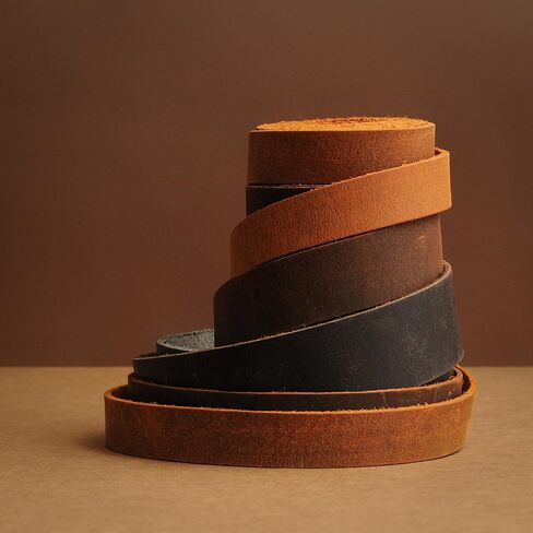 حزام جلدي، شريط جلد كريزي هورس، حبل جلدي مصنوع يدويًا، حزام جلد طبيعي للحزام والياقة وأشرطة الساعة، جملي، متوسط in Kuwait