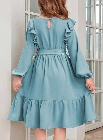 blibean Teen Girls Lace Neckline Dress Kids Semi Formal Long Sleeve Dresses Size 6-15 Years in Saudi Arabia