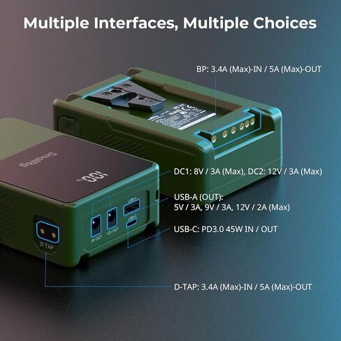 SMALLRIG V Mount Battery VB50, 50Wh / 3400mAh V Mount Battery with 45W Output, 1.5H Full Charge, with USB-C, D-TAP, USB-A, Dual DC Ports, OLED Screen, for Cameras, Phones, Camcorders, Monitors in Saudi Arabia