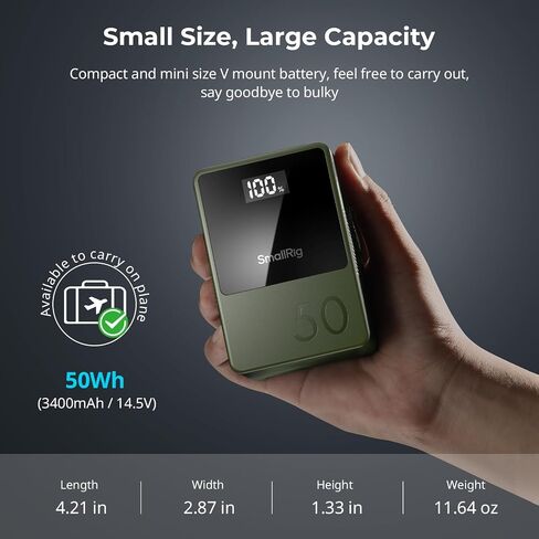 SMALLRIG V Mount Battery VB50, 50Wh / 3400mAh V Mount Battery with 45W Output, 1.5H Full Charge, with USB-C, D-TAP, USB-A, Dual DC Ports, OLED Screen, for Cameras, Phones, Camcorders, Monitors in Saudi Arabia