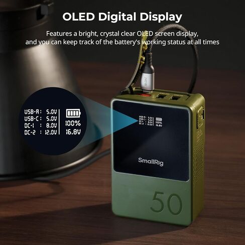 SMALLRIG V Mount Battery VB50, 50Wh / 3400mAh V Mount Battery with 45W Output, 1.5H Full Charge, with USB-C, D-TAP, USB-A, Dual DC Ports, OLED Screen, for Cameras, Phones, Camcorders, Monitors in Saudi Arabia