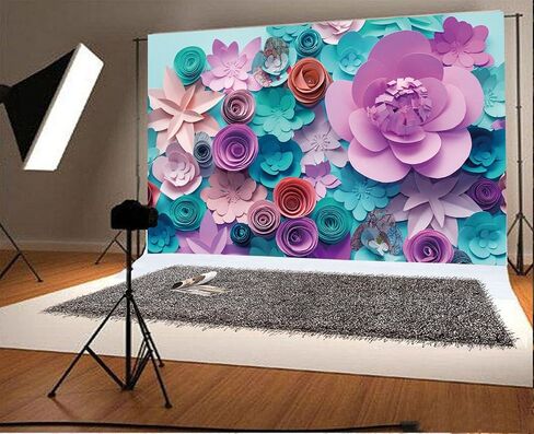 AOFOTO 8x6ft Handmade 3D Paper Flower Backdrop Birthday Party Decoration Photography Background Baby Shower Kid Girl Woman Artistic Portrait Activity Banner Photo Shoot Studio Props Vinyl Wallpaper in Kuwait