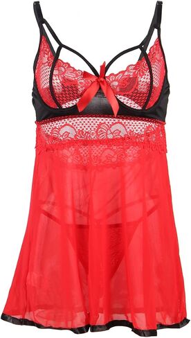 Lace Babydoll Nightie with Panties, Red and Black in Saudi Arabia