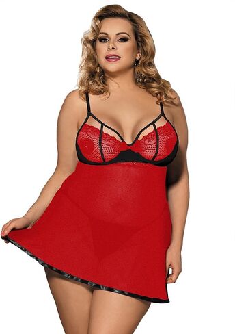 Lace Babydoll Nightie with Panties, Red and Black in Saudi Arabia