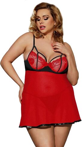 Lace Babydoll Nightie with Panties, Red and Black in Saudi Arabia