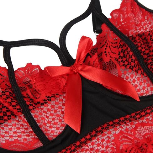 Lace Babydoll Nightie with Panties, Red and Black in Saudi Arabia