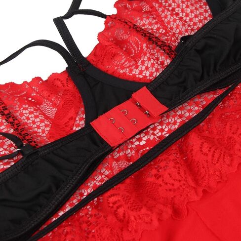 Lace Babydoll Nightie with Panties, Red and Black in Saudi Arabia