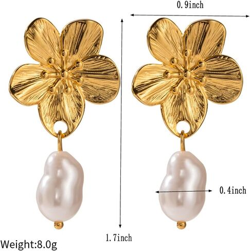 Flower Clover Gold Freshwater Pearl Dangle Earrings 14K Gold Plated Earrings S925 Hypoallergenic Jewelry Birthday Christmas Gift Valentine Gift for Her in Saudi Arabia