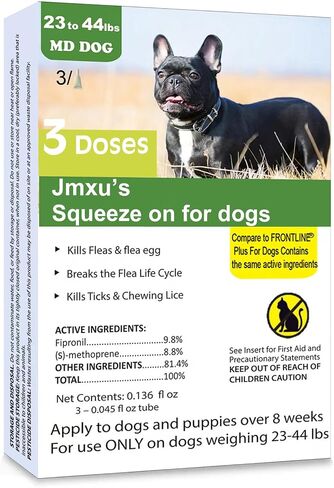 Flea and Tick Prevention for Dogs, Dogs Flea & Tick Treatment with Fipronil, Long-Lasting & Fast-Acting Topical Flea & Tick Control Drops (3 Doses, 45-88lbs) in Saudi Arabia