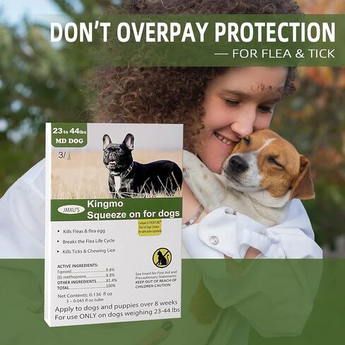 Flea and Tick Prevention for Dogs, Dogs Flea & Tick Treatment with Fipronil, Long-Lasting & Fast-Acting Topical Flea & Tick Control Drops (3 Doses, 45-88lbs) in Saudi Arabia