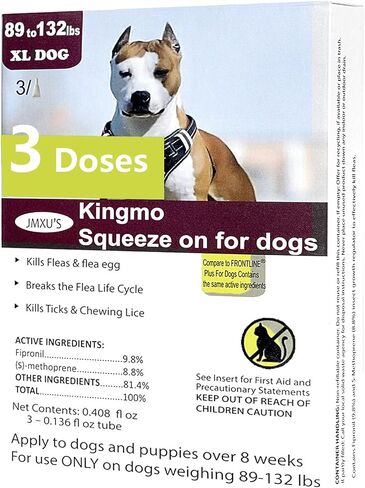 Flea and Tick Prevention for Dogs, Dogs Flea & Tick Treatment with Fipronil, Long-Lasting & Fast-Acting Topical Flea & Tick Control Drops (3 Doses, 45-88lbs) in Saudi Arabia