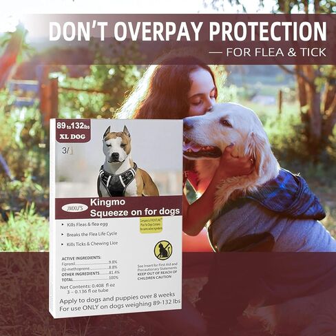 Flea and Tick Prevention for Dogs, Dogs Flea & Tick Treatment with Fipronil, Long-Lasting & Fast-Acting Topical Flea & Tick Control Drops (3 Doses, 45-88lbs) in Saudi Arabia