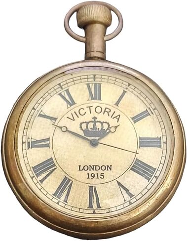 2" Victoria London Brass Pocket Watch With Chain - Antique Pocket Watch With Roman Numerals Men's Vintage Back Side Engraved Watch Royal Retro Father's day Gift in Saudi Arabia