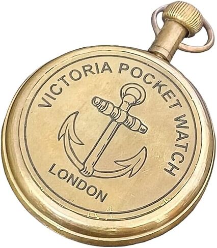 2" Victoria London Brass Pocket Watch With Chain - Antique Pocket Watch With Roman Numerals Men's Vintage Back Side Engraved Watch Royal Retro Father's day Gift in Saudi Arabia