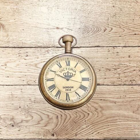 2" Victoria London Brass Pocket Watch With Chain - Antique Pocket Watch With Roman Numerals Men's Vintage Back Side Engraved Watch Royal Retro Father's day Gift in Saudi Arabia